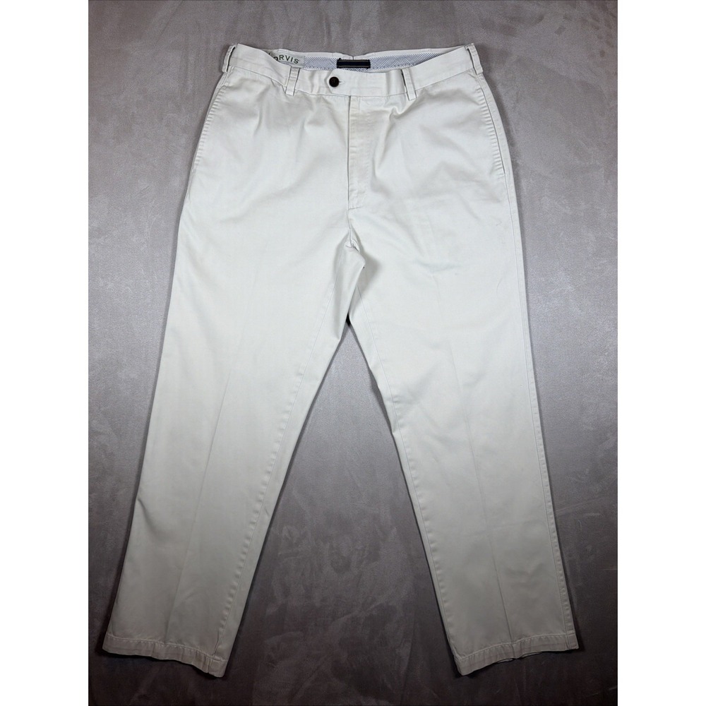Orvis Men's Khaki Chino Pants Beige Flat Front Casual Straight Leg 35x30 (Flaws)